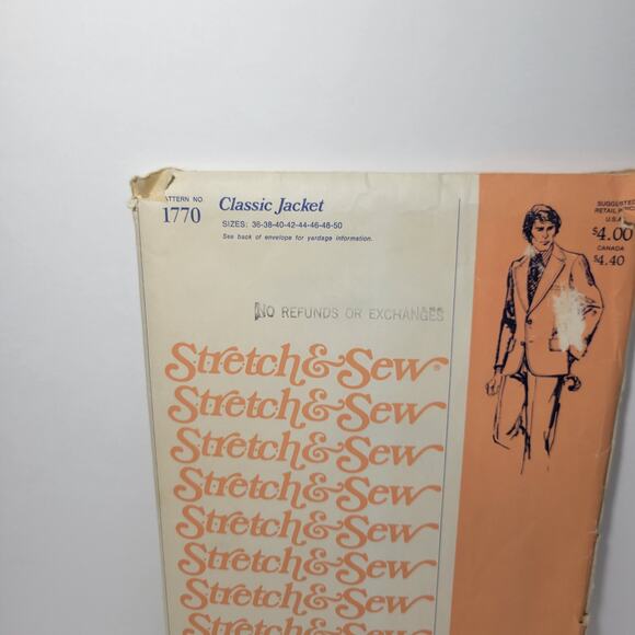 Vintage STRETCH & SEW Pattern 1770 Men's CLASSIC JACKET Size 36-50 uncut - Picture 3 of 7